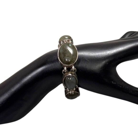 Labradorite & Sterling Silver Vintage Signed 925 PB Bracelet Toggle Clasp 7" - Picture 1 of 7